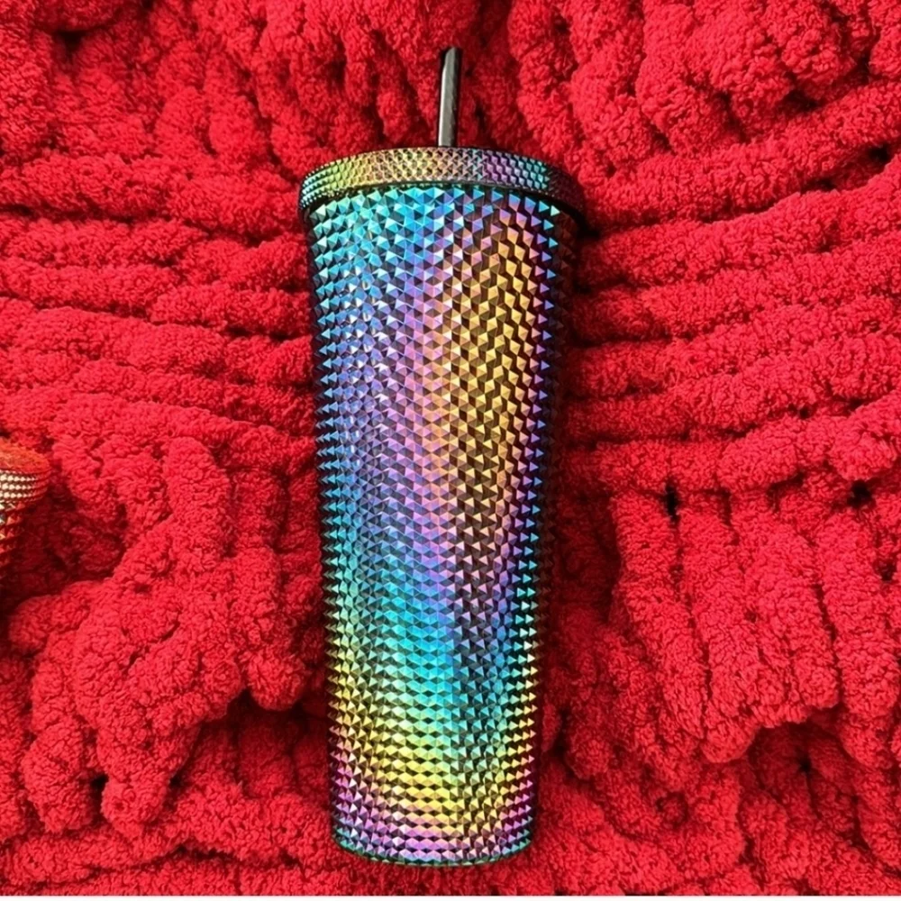 Starbucks Limited Edition Studded Oil Slick Rainbow Iridescent Tumbler 24 OZ